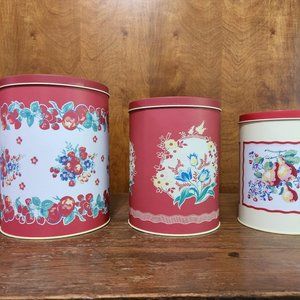 Gooseberry Patch Set of 3 Canisters Retro Fruit Floral